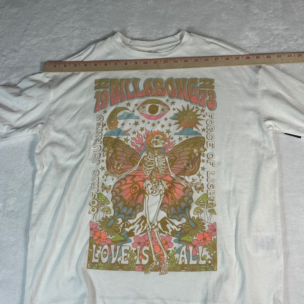 Billabong Graphic Tee NWT Womens XS White Love Is All Cosmic Butterfly oversized - Picture 6 of 12